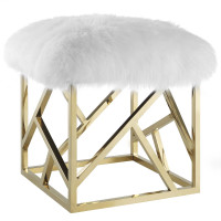 Modway EEI-2844-GLD-WHI Intersperse Sheepskin Ottoman