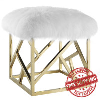 Modway EEI-2844-GLD-WHI Intersperse Sheepskin Ottoman