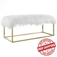 Modway EEI-2850-GLD-WHI Anticipate White Sheepskin Bench