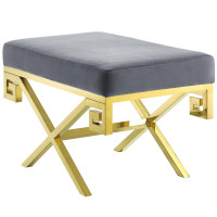Modway EEI-2879-GLD-GRY Rove Velvet Performance Velvet Bench
