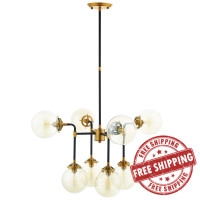 Modway EEI-2883 Ambition Amber Glass And Antique Brass 8 Light Pendant Chandelier