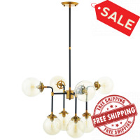 Modway EEI-2883 Ambition Amber Glass And Antique Brass 8 Light Pendant Chandelier