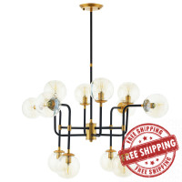 Modway EEI-2884 Ambition Amber Glass And Antique Brass 12 Light Pendant Chandelier