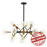 Modway EEI-2890 Sparkle Amber Glass And Antique Brass 18 Light Mid-Century Pendant Chandelier
