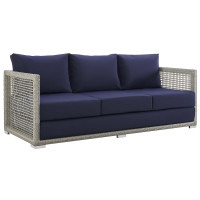 Modway EEI-2923-GRY-NAV Aura Outdoor Patio Wicker Rattan Sofa