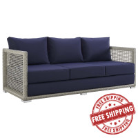 Modway EEI-2923-GRY-NAV Aura Outdoor Patio Wicker Rattan Sofa