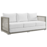 Modway EEI-2923-GRY-WHI Aura Outdoor Patio Wicker Rattan Sofa