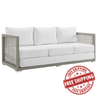 Modway EEI-2923-GRY-WHI Aura Outdoor Patio Wicker Rattan Sofa