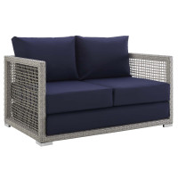Modway EEI-2924-GRY-NAV Aura Outdoor Patio Wicker Rattan Loveseat