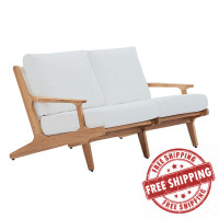 Modway EEI-2932-NAT-WHI Saratoga Outdoor Patio Teak Loveseat