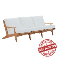 Modway EEI-2934-NAT-WHI Saratoga Outdoor Patio Premium Grade A Teak Wood Sofa