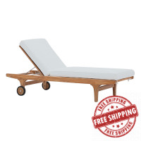 Modway EEI-2937-NAT-WHI Saratoga Outdoor Patio Teak Chaise Lounge