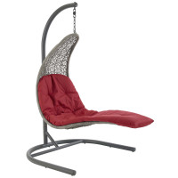 Modway EEI-2952-LGR-RED Landscape Hanging Chaise Lounge Outdoor Patio Swing Chair