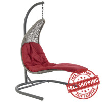 Modway EEI-2952-LGR-RED Landscape Hanging Chaise Lounge Outdoor Patio Swing Chair