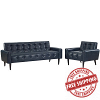 Modway EEI-2971-BLU-SET Delve 2 Piece Upholstered Vinyl Sofa and Armchair Set