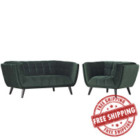 Modway EEI-2973-GRN-SET Bestow 2 Piece Performance Velvet Loveseat and Armchair Set