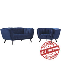 Modway EEI-2973-NAV-SET Bestow 2 Piece Performance Velvet Loveseat and Armchair Set