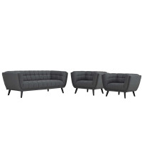 Modway EEI-2977-GRY-SET Bestow 3 Piece Upholstered Fabric Sofa and Armchair Set