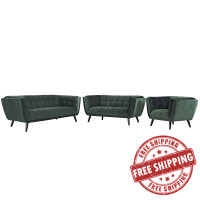 Modway EEI-2978-GRN-SET Bestow 3 Piece Performance Velvet Sofa Loveseat and Armchair Set