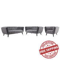 Modway EEI-2978-GRY-SET Bestow 3 Piece Performance Velvet Sofa Loveseat and Armchair Set