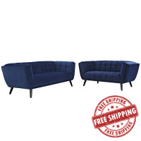 Modway EEI-2979-NAV-SET Bestow 2 Piece Performance Velvet Sofa and Loveseat Set