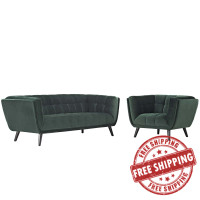 Modway EEI-2980-GRN-SET Bestow 2 Piece Performance Velvet Sofa and Armchair Set