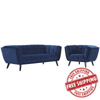 Modway EEI-2980-NAV-SET Bestow 2 Piece Performance Velvet Sofa and Armchair Set