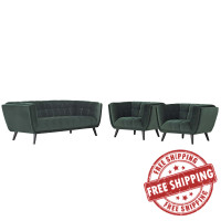 Modway EEI-2981-GRN-SET Bestow 3 Piece Performance Velvet Sofa and Armchair Set