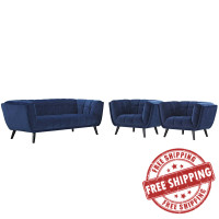 Modway EEI-2981-NAV-SET Bestow 3 Piece Performance Velvet Sofa and Armchair Set