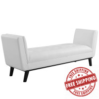 Modway EEI-3003-WHI Haven Tufted Button Faux Leather Accent Bench