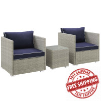 Modway EEI-3006-LGR-NAV-SET Repose 3 Piece Outdoor Patio Sectional Set