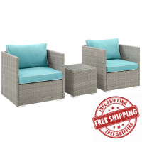 Modway EEI-3006-LGR-TRQ-SET Repose 3 Piece Outdoor Patio Sectional Set