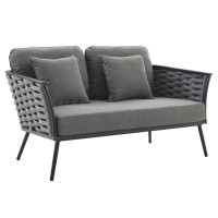 Modway EEI-3019-GRY-CHA Stance Outdoor Patio Aluminum Loveseat Gray Charcoal