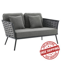 Modway EEI-3019-GRY-CHA Stance Outdoor Patio Aluminum Loveseat Gray Charcoal