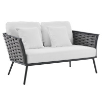 Modway EEI-3019-GRY-WHI Stance Outdoor Patio Aluminum Loveseat Gray White
