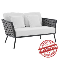 Modway EEI-3019-GRY-WHI Stance Outdoor Patio Aluminum Loveseat Gray White