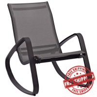 Modway EEI-3027-BLK-BLK Traveler Rocking Outdoor Patio Mesh Sling Lounge Chair