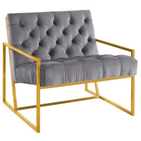 Modway EEI-3073-GRY Bequest Gold Stainless Steel Performance Velvet Accent Chair