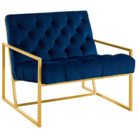 Modway EEI-3073-NAV Bequest Gold Stainless Steel Performance Velvet Accent Chair