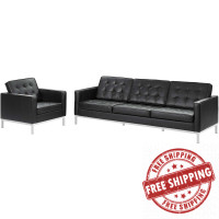 Modway EEI-3099-BLK-SET Loft 2 Piece Leather Sofa and Armchair Set