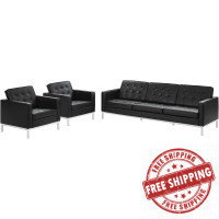 Modway EEI-3102-BLK-SET Loft 3 Piece Leather Sofa and Armchair Set