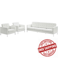 Modway EEI-3102-WHI-SET Loft 3 Piece Leather Sofa and Armchair Set
