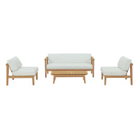Modway EEI-3107-NAT-WHI-SET Bayport 4 Piece Outdoor Patio Teak Set