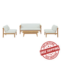 Modway EEI-3107-NAT-WHI-SET Bayport 4 Piece Outdoor Patio Teak Set