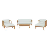 Modway EEI-3109-NAT-WHI-SET Bayport 6 Piece Outdoor Patio Teak Set