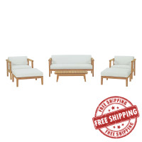 Modway EEI-3109-NAT-WHI-SET Bayport 6 Piece Outdoor Patio Teak Set