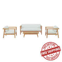 Modway EEI-3111-NAT-WHI-SET Bayport 4 Piece Outdoor Patio Teak Set