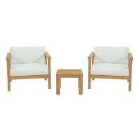 Modway EEI-3112-NAT-WHI-SET Bayport 3 Piece Outdoor Patio Teak Set