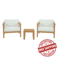Modway EEI-3112-NAT-WHI-SET Bayport 3 Piece Outdoor Patio Teak Set