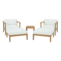 Modway EEI-3113-NAT-WHI-SET Bayport 5 Piece Outdoor Patio Teak Set